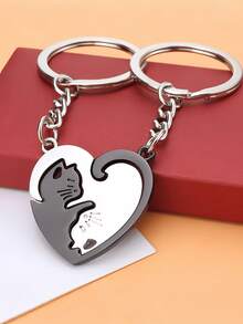 Cute Cartoon Cat Couple Keychain, Sweet Cat Pendant, Adorable Animal Plush Bag Charm, Fashionable Multifunctional Car Key Chain, Bag Accessory, Ideal Gift For Boyfriend And Girlfriend, Daily Small Decoration - One Size - View 9