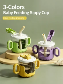 3-Color Baby Feeding Bottle | Weaning Cup For Babies 6M+ | Self-Feeding Training | 300ml Straw Cup With Scale Mark | Portable Dual-Handle Toddler Training Cup | Leakproof & Drop-Proof Sippy Cup |Ideal Gift For Back‑To‑School, Children's Day & Father's Day. - Multicolor - View 2