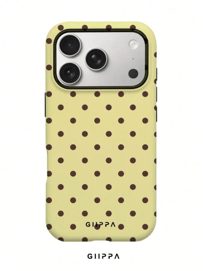1 pieza Funda de teléfono 17 Pro Max con base amarilla y diseño de lunares marrones, compatible con 16 Pro Max, 15 Pro Max, 14 Pro Max. Funda de teléfono coreana elegante e interesante, compatible con 11/12/13/14/15/16 Pro Max Plus. Diseño elegante adecuado tanto para hombres como para mujeres, regalo ideal para la novia en Navidad, San Valentín, Pascua, temporada de bodas y cumpleaños