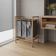 3-Section Bamboo Laundry Trolley, Natural And Anthracite - View 3