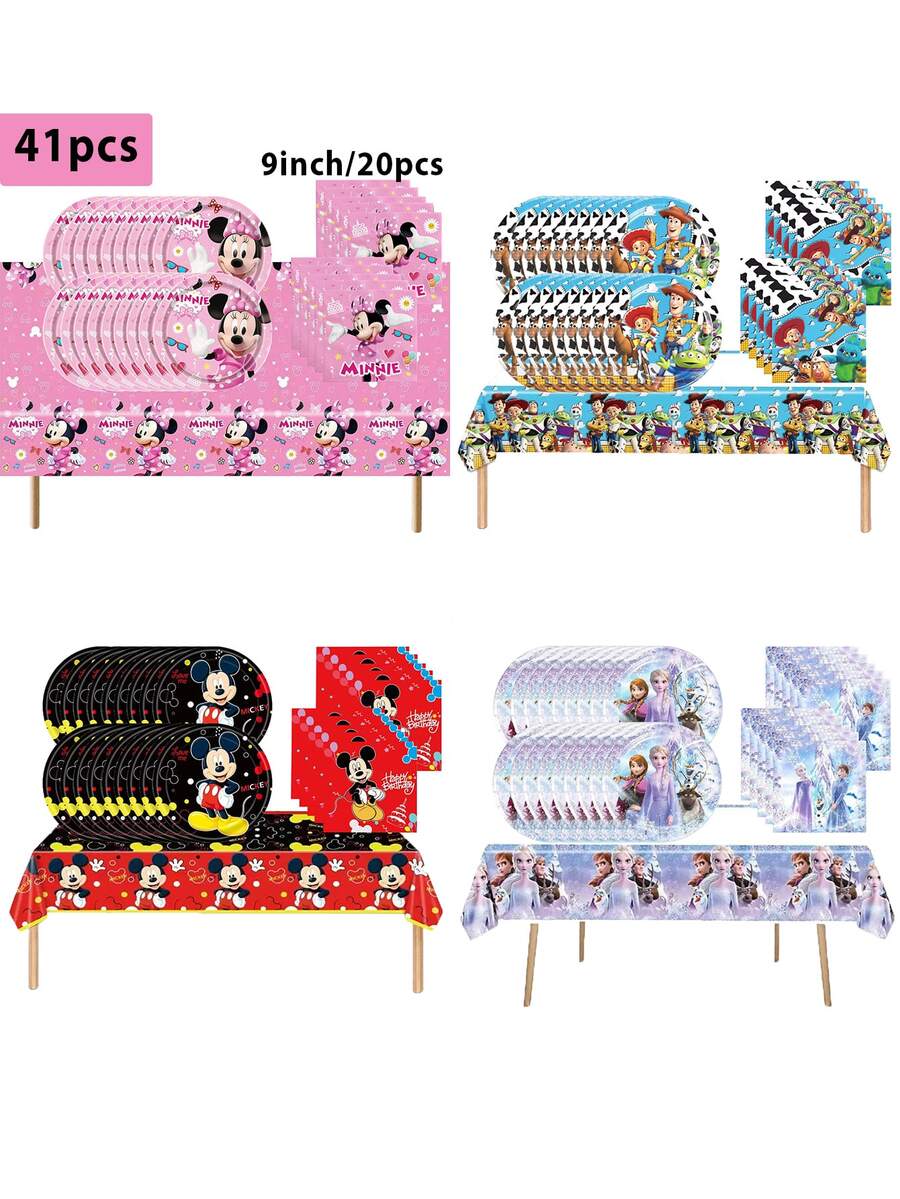 DOBBLE 41-Piece/Frozen Princess Themed Party Tableware Set, Disposable Birthday Party Tableware, Including 9-Inch Plates, Napkins, And Tablecloth. Suitable For Camping, Picnics, Backyard Barbecues, And Festive Party Scene Decorations. - Multicolor - View 1