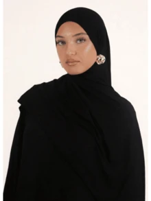 قطعة واحدة من وشاح الرأس النسائي بلون موحد من ألياف لاصقة، وشاح رأس بحافة عريضة ناعمة، وشاح رأس متعدد الوظائف للحماية من الشمس، مناسب للارتداء اليومي - الأسود - مشاهدة 5