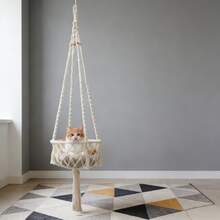1 chiếc võng treo cho mèo bằng macrame, kiểu Bohemian, giường treo cho mèo, trụ cào móng gắn tường đáng tin cậy, võng đu cho mèo bằng sợi dệt thủ công, phù hợp cho mọi mùa - Không bao gồm đệm. - Màu be - Xem 2