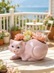 一款波西米亚风格创意设计可爱猫咪花盆，轻巧多功能合成树脂材质，防摔，适合室内外使用。 - A - 查看 3
