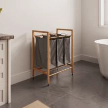 3-Section Bamboo Laundry Trolley, Natural And Anthracite - View 2