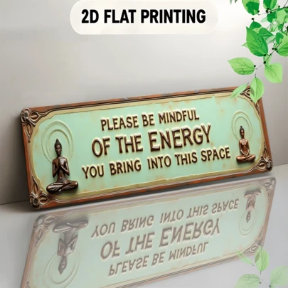 2D Flat Vintage-Style Attention Energy Reminder Metal Wall Decor - Rustic Iron Decorative Sign With "Please Be Mindful Of The Energy You Bring Into This Space" Quote, Durable Indoor/Outdoor Use, Suitable For Home, Kitchen, Farmhouse, Porch And Garden