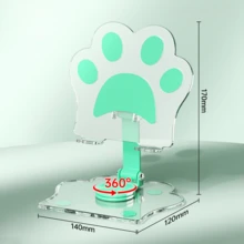 可爱猫爪亚克力平板电脑支架，360°旋转可调节便携可折叠桌面配件，通用平板电脑和智能手机支架，耐用透明亚克力材质，带防滑垫，趣味宠物主题设计，适合家庭办公室使用，轻巧节省空间，稳固防滑，适用于4-13英寸设备 - 彩色 - 查看 19