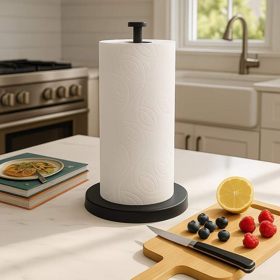 Paper Towel Holder Countertop, Black Kitchen Paper Towel Holder Stand For Kitchen And Bathroom Organization, Stainless Steel Paper Towel Holders For Standard And Large Rolls (Matte Black) - màu đen - Xem 1