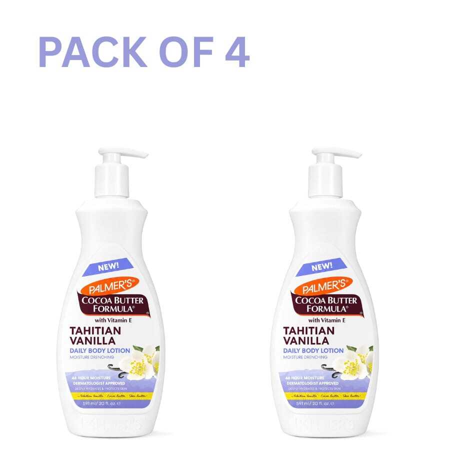 Loción corporal de la fórmula de manteca de cacao de Palmer's, aroma a vainilla tahitiana, paquete de 4 (20 onzas fluidas cada uno) para una piel suave y tersa - 15g - Ver 1
