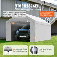 Carport Replacement Canopy Cover Top + Side Wall 10 X 20 Ft, Garage Tent Shelter Tarp Heavy-Duty Waterproof & UV Protected, Easy Installation With Ball Bungees,Grey (Frame Not Included) - Gray - View 6