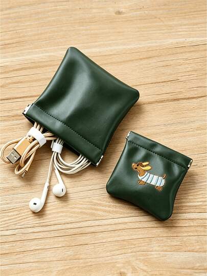 INS风格纯色按扣钱包，迷你便携化妆包和耳机收纳包多功能收纳袋