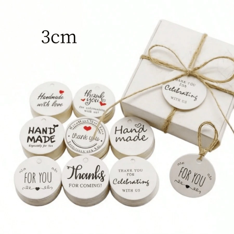 50pcs TAG+10M Hemp Rope 3cm White Handmade Hanging Tag Thank You