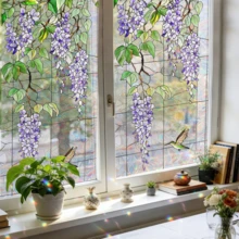 1pc Removable Floral Pattern Static Cling Window Film, Double-Sided Rainbow Sunlight Catcher, PVC Material, Suitable For Home And Office Glass Window Decor, Anti-Collision Sticker, Privacy Film, Applicable To Any Smooth Surface - Floral Window Stickers - View 9