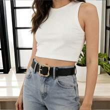 1件装女士时尚休闲百搭方形编织扣腰带 - 黑色 - 查看 3