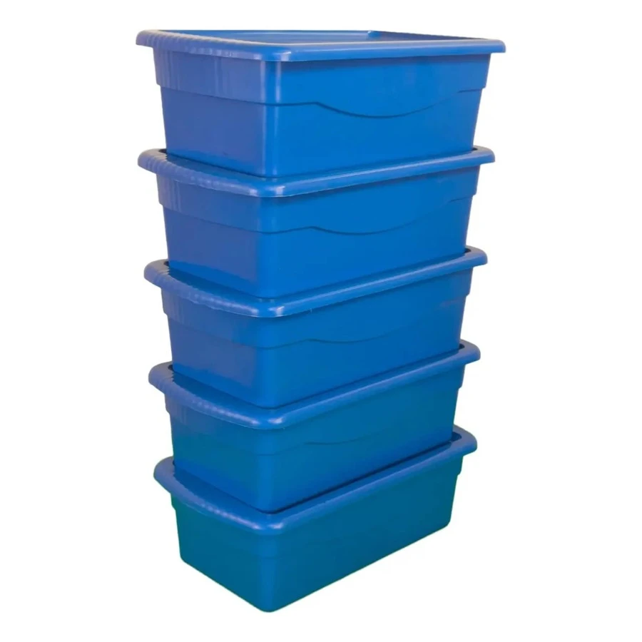 5 Plastic Storage Boxes, Shoe Rack, Multipurpose Organizer - Blue - View 1