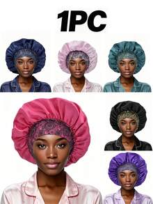 1pc Bonnet Women For Sleeping Wide Brim Elastic Band Printe(Random Print Pattern) Boho - Solid Color Floral Hat - View 2