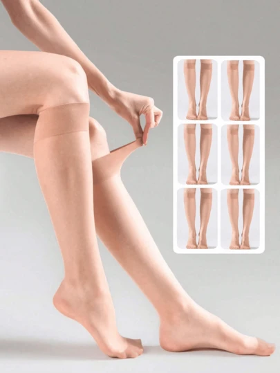 6双装 女士15D裸色无缝尼龙丝袜，性感透明过膝袜，秋季舒适款