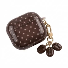 Minimalist Solid Color & Small Polka Earphone With Hanging Ring, Cute Personalized Protective Cover Women, Compatible With 1/2/3/4, Pro 2 & Pro 3 - Brown - View 1