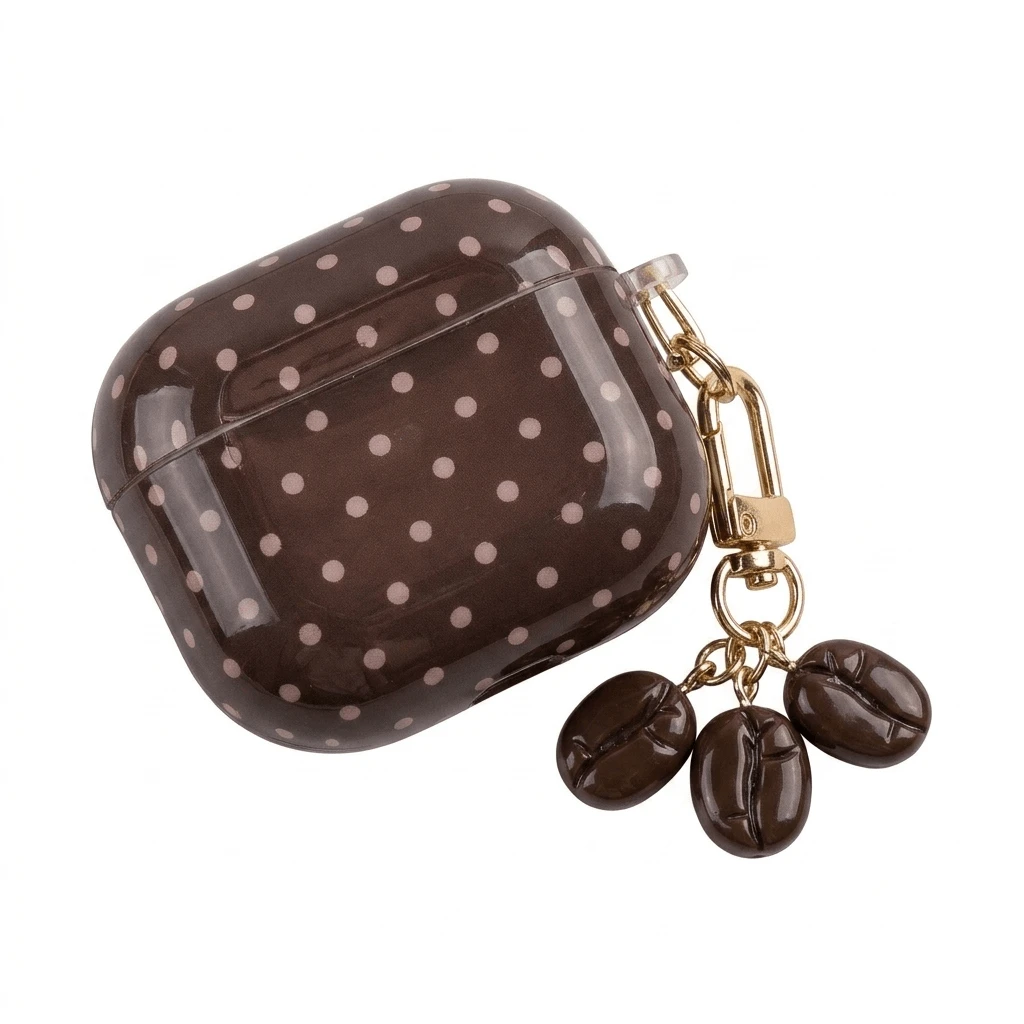 Minimalist Solid Color & Small Polka Earphone With Hanging Ring, Cute Personalized Protective Cover Women, Compatible With 1/2/3/4, Pro 2 & Pro 3 - Brown - View 1