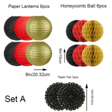14 Pack Red Black And Gold Party Decorations Kit, Hanging Paper Lanterns & Fans For Casino Night, Red Carpet, Movie Theme Party, Game Night, Hibachi Party And Graduation - Black and Red Lantern Cover - View 7