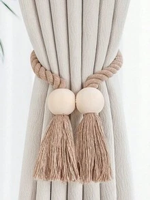2pcs Magnetic Window Curtain Tiebacks Simple Wooden Tassel Curtain Buckle Curtain Holdback Suitable For Bedroom Living Room Kitchen Home Decoration - 2pcs - 查看 3