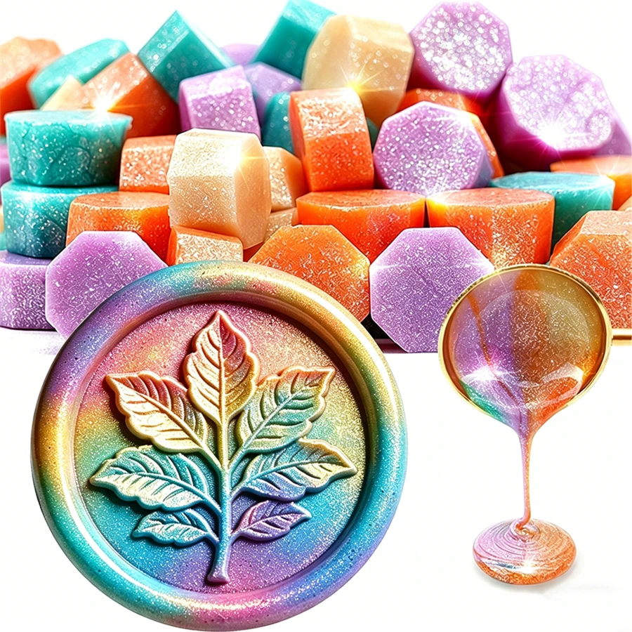 100颗带闪光的蜡封珠，适用于蜡封印章，是婚礼请柬、信封、信件、DIY工艺品和礼品包装的经典装饰。