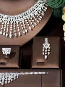 1 Set de joyería con decoración de corona de circonita cúbica, adecuado para el uso de mujeres - Plateado - Ver 3