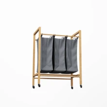 3-Section Bamboo Laundry Trolley, Natural And Anthracite - View 6