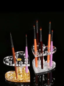 1pc Acrylic Gel Pen Brush Storage Rack, Heart-Shaped Display Stand, Desktop Organizer For Nail Brushes, Makeup Brushes, Eyeliner Pens, Suitable For Office, Home, Desktop Storage - Multicolor - View 7