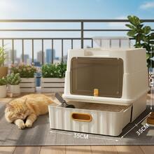 Large Enclosed Cat Litter Box In White, 52*35*35cm Spacious Top Entry Kitty Litter Tray With Drawer Design, Anti-Splashing Odor Isolation Litter Box With Free Litter Scoop For Big Cats & Multiple Cats, Easy To Clean Enclosed Litter Box For Indoor Cats With Transparent Door. - 52*35*35cm - View 3