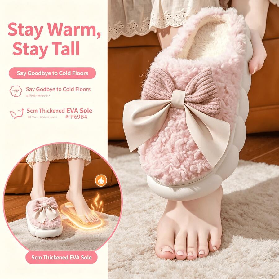 Women's Warm Non-Slip Soft Bottom Thick Sole Plush Indoor Slippers, Autumn/Winter