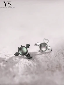 1 Pasang Anting Malaikat & Setan yang Tidak Serasi, Aksesori Anting Kecil untuk Wanita & Pelajar, Hadiah Perhiasan - Perak - View 3