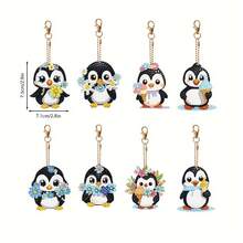 2D/Flat 8pcs Animal Theme DIY Diamond Painting Hanging Decor, Penguin Shaped Handmade Crystal Pendant, Diamond Painting Art Hanging Decor, Party Decoration Charm, DIY Crystal Backpack Accessory, Diamond Painting Home Decor, Suitable As Gift For Friends, Perfect For Crafting Hobbyists And Beginners, Includes Keychain And Keyring, Improve Handicraft Skills - View 3
