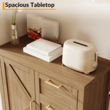 Aparador buffet moderno con almacenamiento - Mesa credenza de madera de 35.4" con puertas, estante ajustable y 3 cajones - Consola de barra de café para comedor, sala de estar, entrada - Nuez - Ver 2