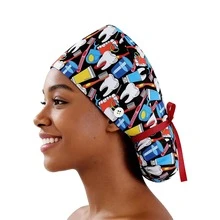 1 pieza Gorro quirúrgico estampado para mujer, gorro de enfermera, diadema multifuncional para cola de caballo, adecuado para hospitales veterinarios, instituciones de estética médica, hoteles, restaurantes, industria alimentaria, Halloween, San Valentín, gorro para cabello largo, playa, viaje - Multicolor - Ver 15