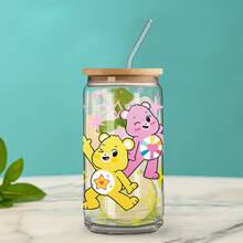 CARE BEARS 1 cốc thủy tinh có ống hút 16oz với họa tiết gấu hoạt hình và trái tim dễ thương, bền chắc, chống rò rỉ, món quà lý tưởng cho gia đình, bạn bè, Giáng sinh và bất kỳ dịp nào. - Nhiều màu - Xem 8