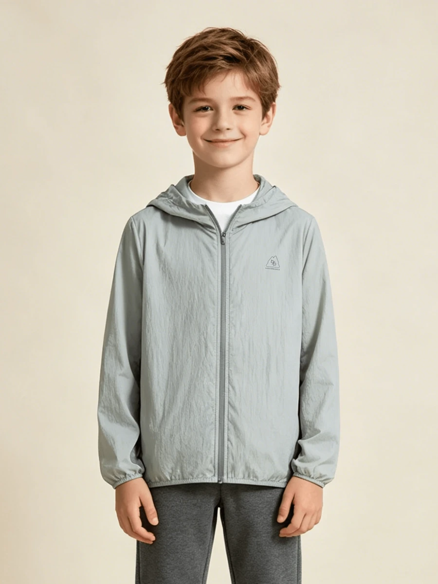 Balabala Kids Boys & Girls Lightweight Packable Hooded Thin Windbreaker Jacket, Summer - Light Gray - View 1
