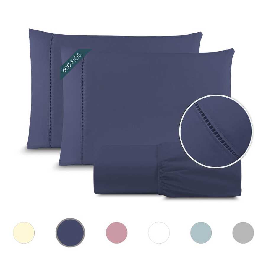 King Size 3-Piece Sheet Set, Hemstitch, 600 Thread Count Cotton - Hành tinh xanh - Xem 1