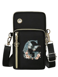 Women's Fashion Minimalist Crossbody Mini Phone Bag, Printed With Gradient Green Floral A-Z Letter Pattern, Fashionable Portable Outdoor Activity Accessory Mini Phone Bag, Wrist Bag, Multi-Layer Bag, Women's Coin Purse, School Supplies, Minimalist Handbag - Multicolor - View 20