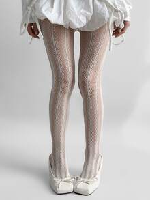 Bowknot Side Lace Stockings, Delicate Mesh Tights, Sexy Black Fishnet Stockings, Thin Pantyhose For Spring & Summer - Black and White - View 7