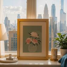 1pc Botanical Nordic Pale Pink Peony & Rustic Green Peonies Horizontal Canvas Wall Art - Modern Wrap-Around Frame Suitable For Living Room - A - View 5