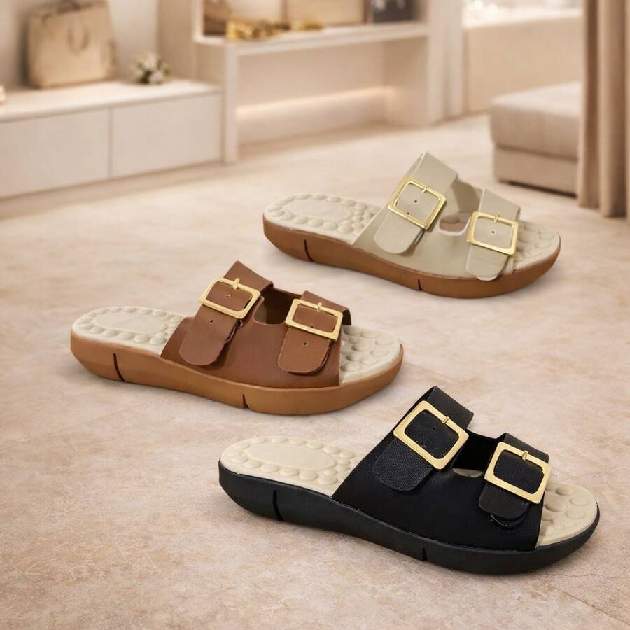 Kit 3 Pairs  Orthopedic Sandal Clog For Heel Spurs Foot Pain Comfortable Lightweight Sole Soft Insole Promotion - Negro - Desnudo - Beige - Ver 1