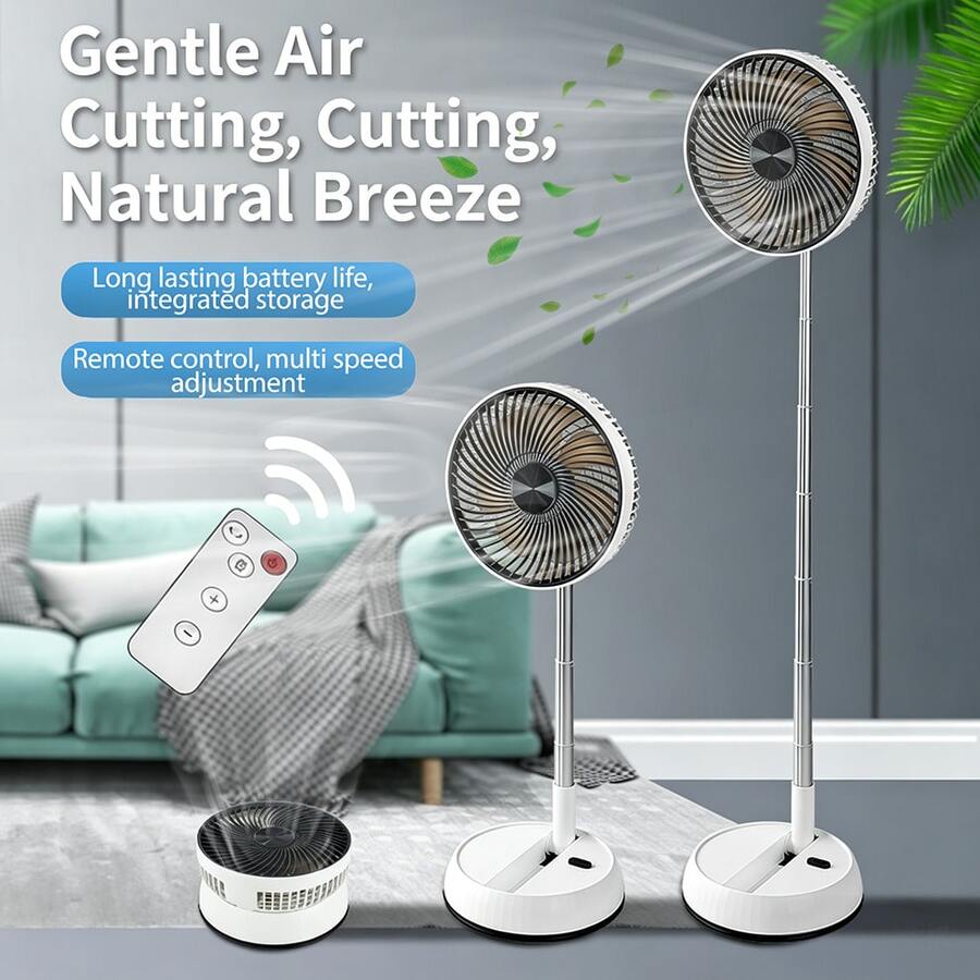 WEEME LEIXING 1pc Type-C USB Rechargeable + 5400mAh/8-Inch Portable Electric Fan + 5V2A + 90-Degree Left/Right Rotation + Retractable, Foldable, Timing, Auto Oscillation + Remote Control + Desk/Floor Mini Fan Essential For Home, Travel, Outdoor, Vacation - Other - View 1