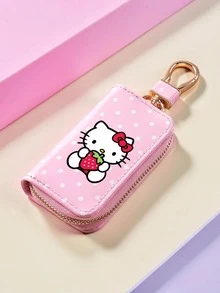 SANRIO 1个Hello Kitty波点钥匙包，带拉链和金属夹，亮面迷你钥匙袋，亮面波点拉链钥匙包，迷你钥匙夹钱包，带金属夹的迷你钥匙包，女士波点亮面拉链钥匙包 - 彩色 - 查看 7