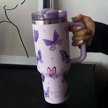 1個秘密花園主題 40oz 大容量保溫旅行杯附手把，不鏽鋼真空保溫咖啡杯。適合旅行、學校、辦公室、戶外、健身房、居家及其他場合。女孩與青少年的完美禮物，節日禮物或生日禮物（含吸管）。 - 多色1 - 查看 6