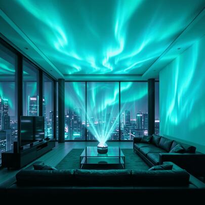 绚丽星空极光LED投影灯，遥控可调光，适用于卧室、儿童房装饰