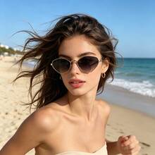 Lao Qian Feng Diamond Metal Frame Sunglasses, Women's Dress Up Sunglasses, Personalized Geometric Design, Suitable For Travel, Daily Wearing, And Photography With Concave Shapes, Showcasing Personal Unique Charm, - Multicolor - View 2