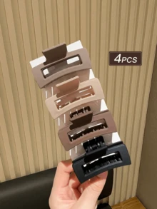 4pcs/Set Women's Fashionable Minimalist Black & Coffee Color Cute 2.5 Inch Square Hair Clips, Suitable For Half Ponytail Hairstyle, Suitable For Various Occasions, School Use, Women's Hair Accessories, Women's Gifts,Travel,Birthday - Multicolor - View 1