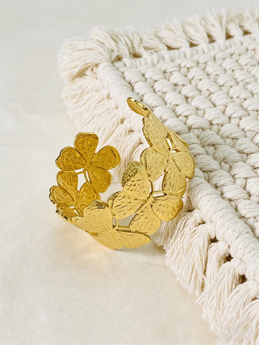 Brazalete ajustable de mariposa hueca vintage dorado para mujeres - Multicolor - Ver 1