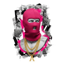 Rebel Renaissance Pink Balaclava Marble Bust Graphic Tee - Culture Clash Collection - Negro - Ver 10